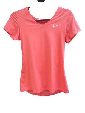 Nike Pro Coral Pink Womens V-Neck Dri-Fit Training Top Medium 1946